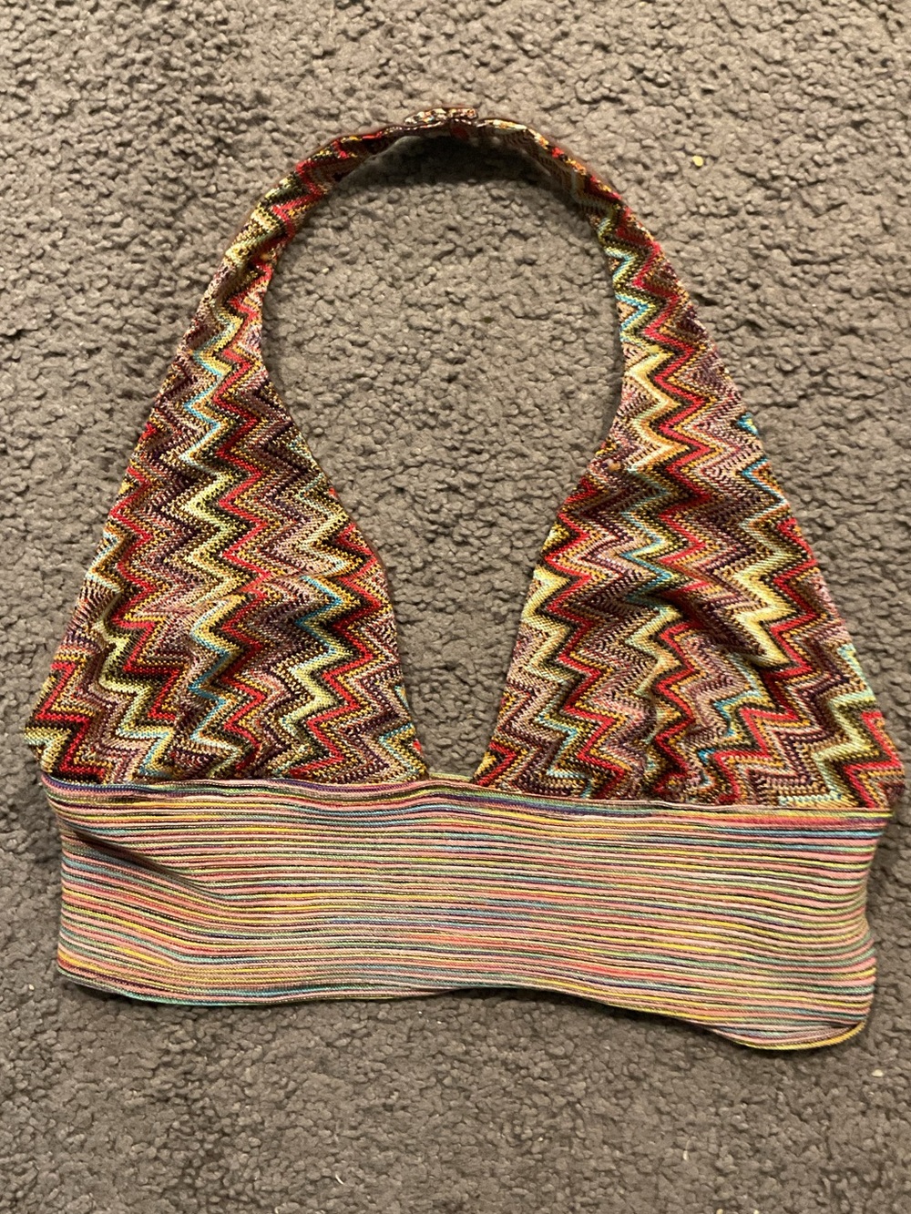 Urban Outfitters Multicolor Zigzag Halter Crop Top Bathing Suit Top Boho Hippie